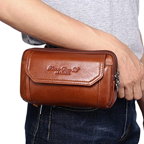 Leather Phone Belt Bag Holster Pouch for Men Loop Flip Coin Purse Case Cell Phone Waist Pack Pouch Case - color: #03brown