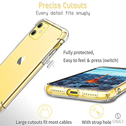 ONES Clear Case for iPhone 11 Anti-Yellowing Crystal Clear Case, Military-Grade Shockproof Slim Transparent Phone Cover with Camera Guard - color: HD High Transparency, size: iPhone 11