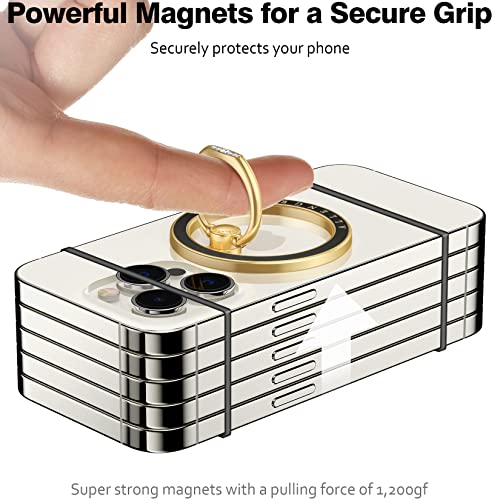 Allengel Magnetic Phone Grip for MagSafe, Magnetic Ring Holder Compatible with MagSafe Phone Ring, 360°Rotating Finger Kickstand for iPhone 16 Pro Max 15 14 13 12 Plus & Android Phone - color: Gold and black ceramic