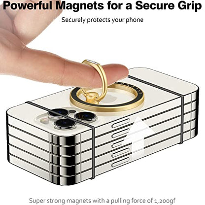 Allengel Magnetic Phone Grip for MagSafe, Magnetic Ring Holder Compatible with MagSafe Phone Ring, 360°Rotating Finger Kickstand for iPhone 16 Pro Max 15 14 13 12 Plus & Android Phone - color: Gold and black ceramic