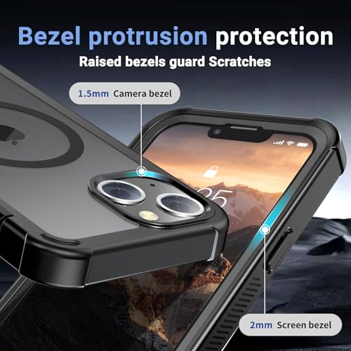 jaroco Magnetic for iPhone 14 Case Heavy Duty Protection Black | Compatible with MagSafe,Military Grade Drop Protection,Translucent Matte,Non-Slip,Shockproof 2-Layer Durable Bumper Case - color: Black, size: iPhone 14