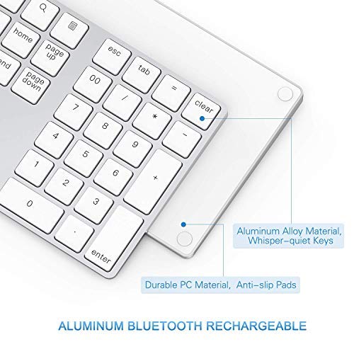 Lekvey Bluetooth Number Pad, Aluminum Rechargeable Wireless Numeric Keypad - color: White and Silver