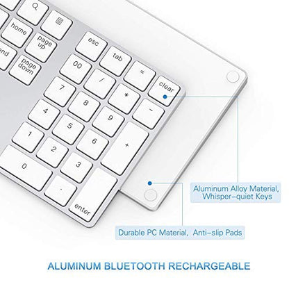 Lekvey Bluetooth Number Pad, Aluminum Rechargeable Wireless Numeric Keypad - color: White and Silver