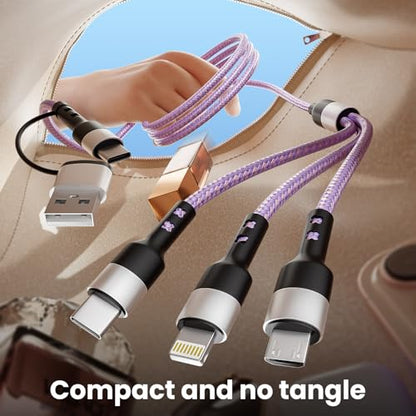 Travel Essentials, 3 in 2 Multi Charging Cable USB C Charger for iPhone 17 - color: Violet, size: 2Pack5FT