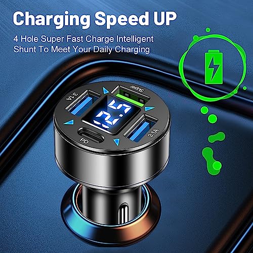 Fast Car Charger,4 Ports Cigarette Lighter USB Charger with LED Voltmeter,PD3.1/Super Port Car Charger Adapter Fast Charging,Compatible with iPhone/Android/Samsung Galaxy (PD/Super) - color: PD/Super