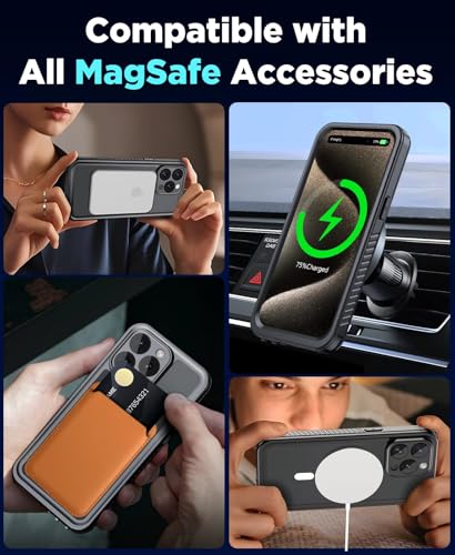 Beeasy for iPhone 15 Pro Waterproof Case with Magsafe, IP68 Underwater Military Grade, Phone Case with Shockproof, Dustproof, Rugged 360 Full Body Protection Cover with Built-in Screen Protector - size: iPhone 15 Pro (6.1")