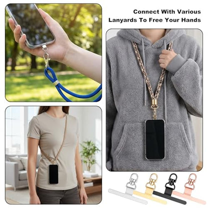 Ouligay 4PCS 360° Rotating Phone Lanyard Tab Stainless Steel Phone Tether Tab Ultra Thin Phone Charm Holder Universal Patch for Phone & Phone Cases (Fits Wristbands/Necklaces/Crossbody Straps)