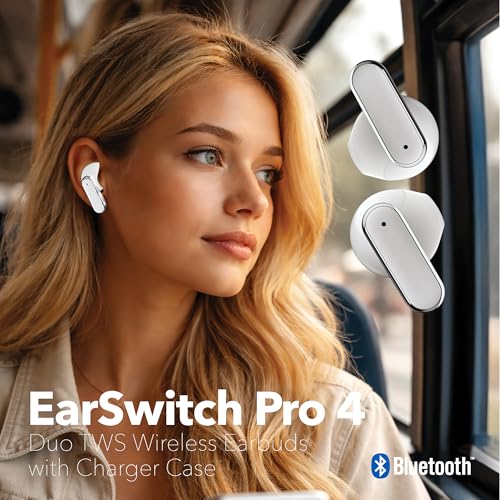 RCA EarSwitch Pro 4-in-1 Duo TWS Wireless Earbuds, Bluetooth 5.4 Open-Ear & in-Ear Dual Buds with LED Charging Case, Touch Control, Built-in Mic, 6H Playtime for Sport & Office (White) - color: White