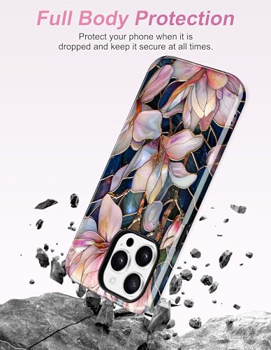Magnetic Flower Phone Case for iPhone 17 Pro, White Magnolia | Compatible with MagSafe, Cute Stained Glass Floral Aesthetic, TPU and PC Shockproof Protective Phone Cover for Women Girls - color: Staind Glass White Magnolia