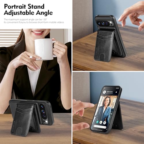 SkyEagle Compatible with Magsafe 2 in 1 Detachable Google Pixel 10 Pro XL 5G Wallet Case with Card Holder Women Men,Magnetic PU Leather RFID Blocking Shockproof Flip Kickstand Credit Slots,Black - color: Black, size: 6.8 inches