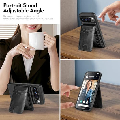 SkyEagle Compatible with Magsafe 2 in 1 Detachable Google Pixel 9 Pro XL Wallet Case with Card Holder,Women Men Magnetic PU Leather Phone Case RFID Blocking Flip Kickstand Credit Slots,Black - color: Black, size: Google Pixel 9 Pro XL 6.8"