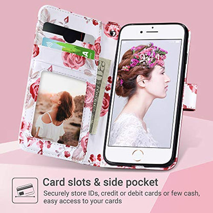 ULAK for iPhone SE 3(2022)/SE(2020)/8/7 Wallet Case Card Holder, Black | Premium PU Leather Flip Case with Kickstand Card Slots [RFID Blocking] Wrist Strap, Durable Shockproof Cover 4.7 Inch - color: Burgundy