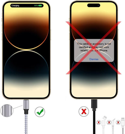 iPhone Charger, Lightning Cable 3PACK 6FT MFi Certified USB Charging Cord - color: white, grey