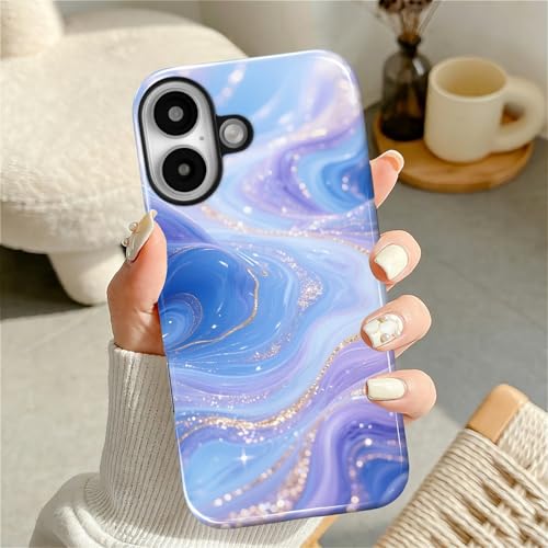 Case for iPhone 16, Shockproof Hybrid Protective Phone Case, Dual-Layer Drop Protection Anti-Scratch, Blue Purple Fluid - color: Blue Purple Fluid, size: iPhone 16
