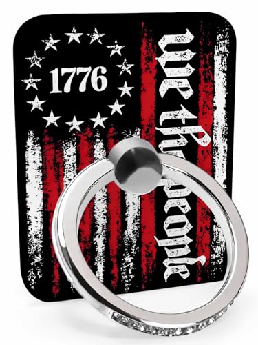 American Flag Phone Grip Rustic 1776 We The People Patriotic Black Phone Ring Holder Finger Grip Kickstand 360° Rotation Compatible with Most Cell Phones, Tablets and Cases, 1Pcs Rectangular - size: 1Pcs Rectangular