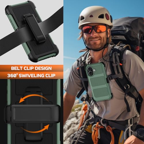 for iPhone 17 Case with Belt Clip Holster & Kickstand,Military Grade Drop Tested Shockproof Heavy Duty Rugged Cover,w/2X Screen Protectors Defender Bumper Protective Cases for Apple 17 (Dark Green) - color: Dark Green