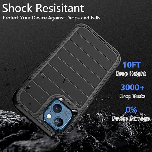 YmhxcY for iPhone 13 Case, 2X Glass Screen and Camera Protector, 3 in 1 Heavy Duty Shockproof Drop Protection Stripe Rubber Cover for 13 6.1"-Black - color: Black