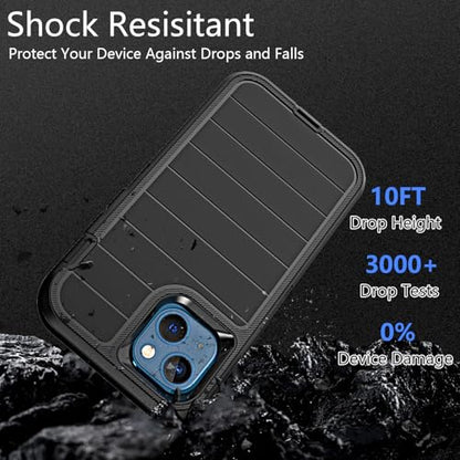 YmhxcY for iPhone 13 Case, 2X Glass Screen and Camera Protector, 3 in 1 Heavy Duty Shockproof Drop Protection Stripe Rubber Cover for 13 6.1"-Black - color: Black