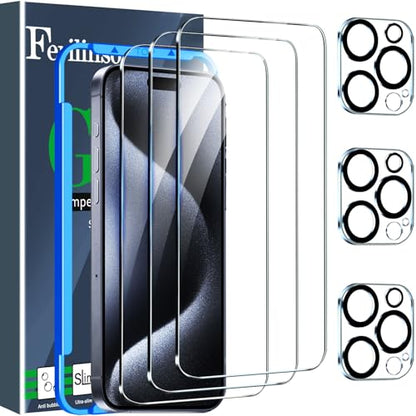 Ferilinso 3 Pack Screen Protector for iPhone 15 Pro, Tempered Glass, HD - size: iPhone 15 Pro