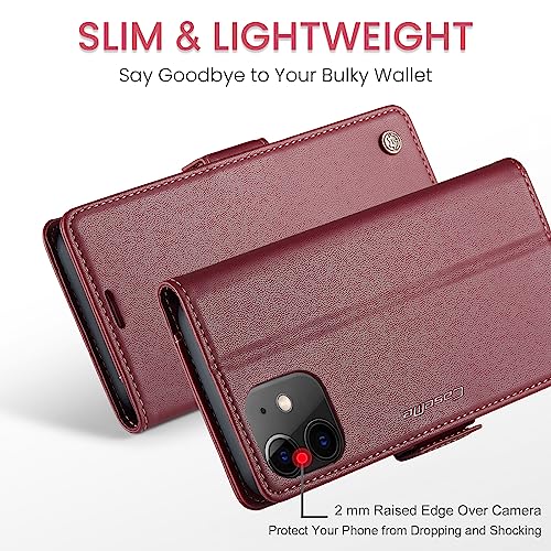 QLTYPRI Wallet Case for iPhone 12/12 Pro, Premium PU Leather Magnetic Flip Folio Case with RFID Blocking Credit Card Slots Kickstand Shockproof Protective Phone Case Cover - Wine Red | Premium PU Leather, Magnetic Closure Flip Case, RFID Blocking, Viewing