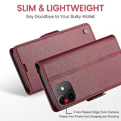 QLTYPRI Wallet Case for iPhone 12/12 Pro, Premium PU Leather Magnetic Flip Folio Case with RFID Blocking Credit Card Slots Kickstand Shockproof Protective Phone Case Cover - Wine Red | Premium PU Leather, Magnetic Closure Flip Case, RFID Blocking, Viewing