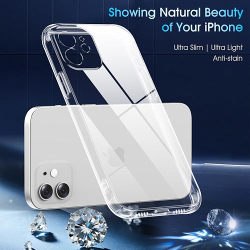 Clear Case for iPhone 12,[Not-Yellowing][Military Drop Protection] Soft Shockproof Transparent Phone Case, Ultra Slim & Thin Protective Case for iPhone 12-6.1"(Clear) - size: for iPhone 12