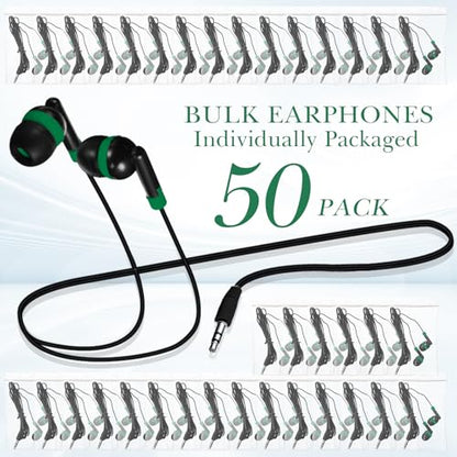 Kanayu 100 Pack Wired Earbuds Bulk for Classroom, No Mic 3.5mm, Green - color: Green