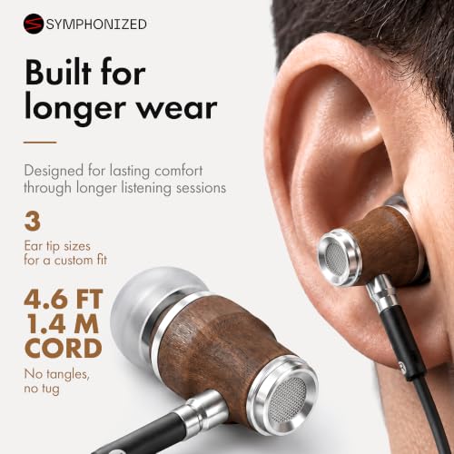 Symphonized Premium Wooden Wired Earbuds with Microphone (Aux 3.5mm Jack) - color: Black, style: 3.5mm Aux