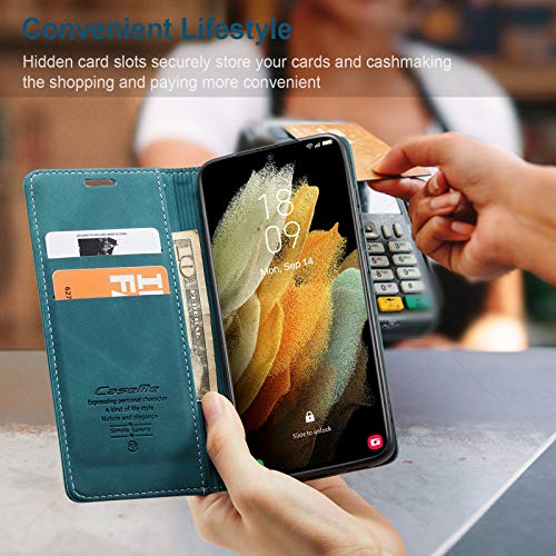 Kowauri Flip Case for Galaxy S21 Ultra - Leather Wallet With Card Slot and Magnetic Closure for Samsung Galaxy S21 Ultra 5G (Teal) - color: Teal