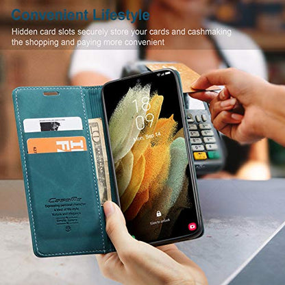Kowauri Flip Case for Galaxy S21 Ultra - Leather Wallet With Card Slot and Magnetic Closure for Samsung Galaxy S21 Ultra 5G (Teal) - color: Teal