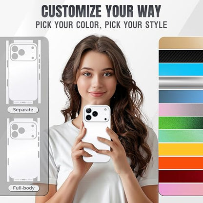 2Pcs Skin Wrap Compatible for iPhone 17 Pro – Slim Decal Vinyl Protective Film for Sides & Back – Sleek Fit, Premium Look – Compatible with All iPhone 17 Pro Cases - White - color: White