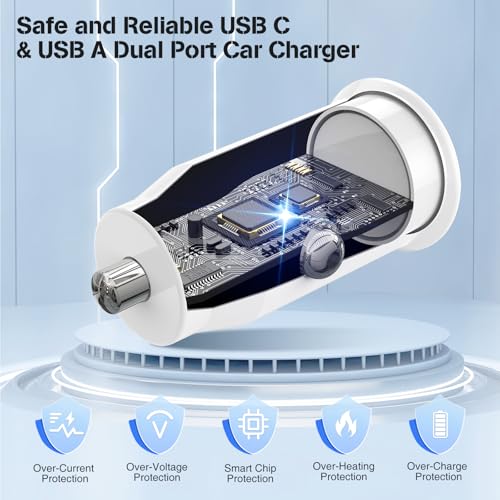 40W USB C Car Charger, Dual Port USB-C & USB-A Car Fast Charging Adapter - color: Red, size: 3ft