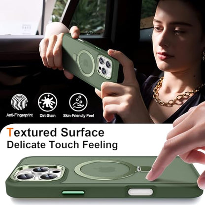 Magnetic for iPhone 16 Pro Case with Ring Stand, Midnight Green | Invisible Magnetic Kickstand, 10FT Drop Protection Shockproof, Velvety Touch, Slim Translucent Matte Back - color: Midnight Green, size: Iphone 16 Pro 6.3 inches