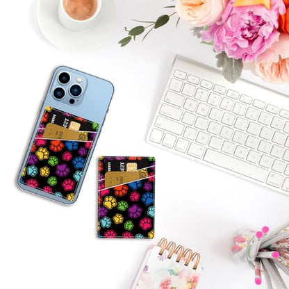 CREATCABIN Paw Print Phone Card Holder Leather Cell Phone Wallet Stick on Adhesive Credit Card Holder Slim Double Pocket Sticker for Back of Phone Case Compatible with Most Phones 3.7 x 2.5 Inch - style: Paw Print