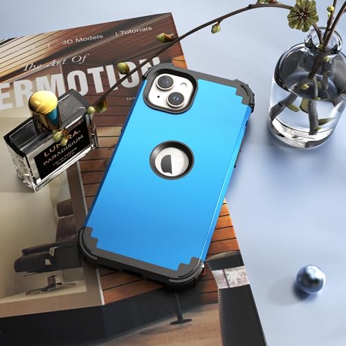IDweel for iPhone 15 Case with Screen Protector,Luxury 3 in 1 Shockproof Slim Fit Hybrid Heavy Duty Protection Glitter Hard PC Cover Soft Silicone Bumper Full Body Case,Sky Blue - color: Sky Blue