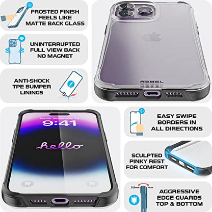 REBEL Clear Case for iPhone 14 Pro Max [Frosted Series Gen-4] Translucent Matte Texture, Non-Yellowing, Protective Shockproof Bumpers, Metal Buttons, 6.7 Inch Phone 2023 (Black, No MagSafe) - color: Frosted Black, No MagSafe, size: iPhone 14 Pro Max