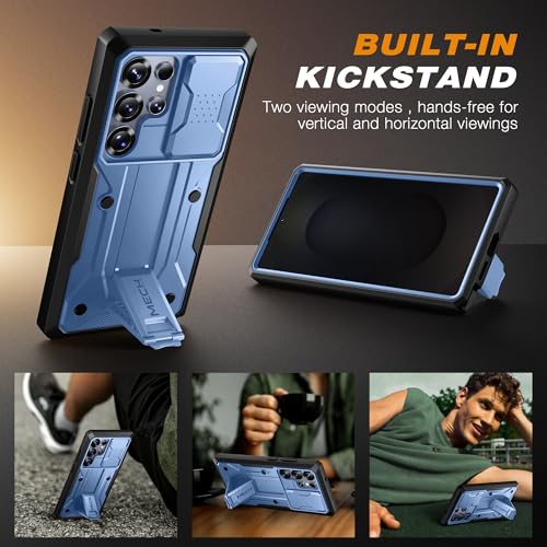 TONGATE for Samsung Galaxy S24 Ultra Case, 2 Front Frames & Stand, Blue | Built-in Slide Camera Cover & Screen Protector, Military Grade Shockproof S24 Ultra Phone Case with Kickstand & Belt-Clip - color: Blue