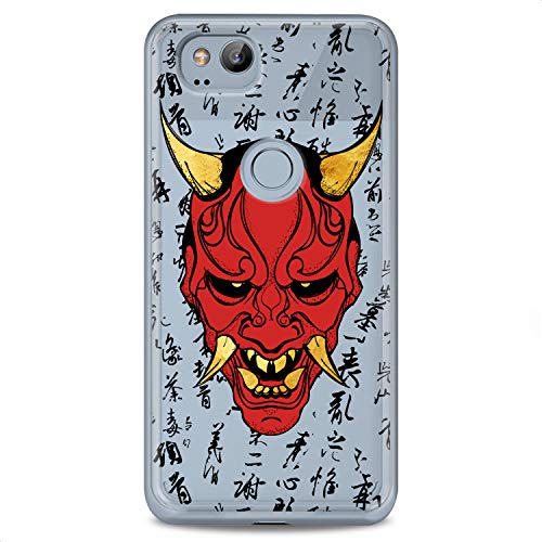 TPU Case Compatible for Google Pixel 9 8 Pro 7a 6a 5a XL 4a 5G 2 XL 3 XL 3a Devil Clear Print Red Design Samurai Soft Face Slim fit Horns Man Cute Golden Fangs Flexible Silicone Head - color: Devil Mask