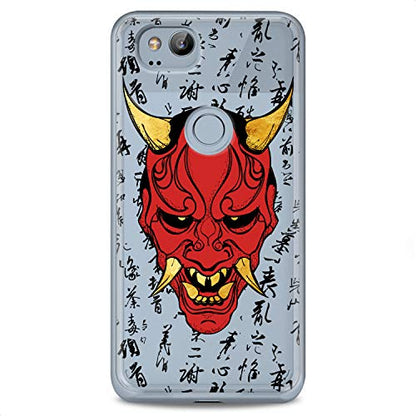 TPU Case Compatible for Google Pixel 9 8 Pro 7a 6a 5a XL 4a 5G 2 XL 3 XL 3a Devil Clear Print Red Design Samurai Soft Face Slim fit Horns Man Cute Golden Fangs Flexible Silicone Head - color: Devil Mask