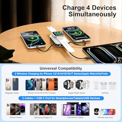 For MagSafe Portable Charger with 2 Cables & Wall Plug, Magnetic Power Bank - color: White