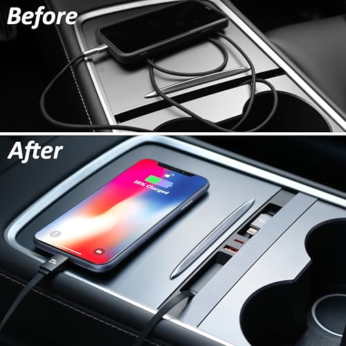 USB Hub Charger for Tesla Model 3 2021-23 & Model Y 2021-24 with Two Cable - color: Model Y 21-24 & Model 3 21-23