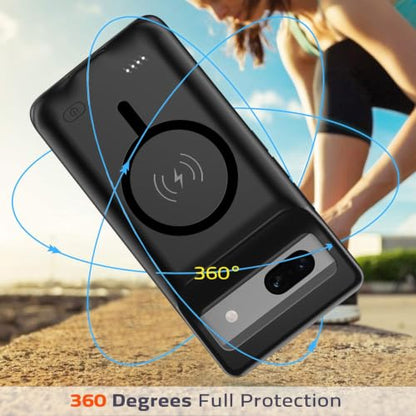 Battery Case for Pixel 7a, Upgraded 10000mAh Slim Rechargeable Portable Extended Battery Pack Supported Qi Wireless Charging Case Compatible with Pixel 7a (6.1 inch) Charging Case-Black - size: Pixel 7a