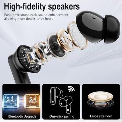Thunelec Wireless Earbuds, Bluetooth 5.4 Headphones with Multifunctional Touch Screen, 48H Bass Stereo Ear Buds with ANC/ENC Noise Cancelling/Transparency Mode, IPX7 Earphones with 5 EQ Modes, Black