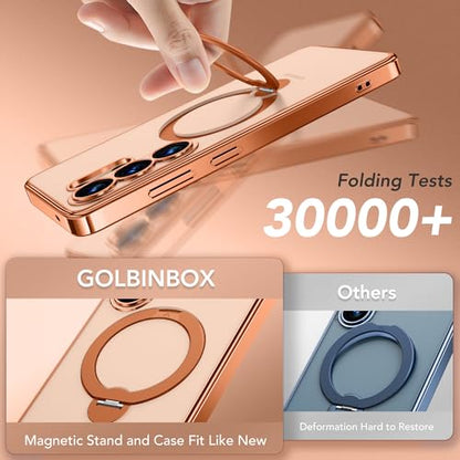 GolbinBox Magnetic for Samsung Galaxy S26 Ultra Case with 360° Spin Stand | [Compatible with MagSafe][Military Drop Protection] Shockproof Galaxy S26 Ultra Phone Cover with Kickstand, Orange/Clear - color: Orange/Clear