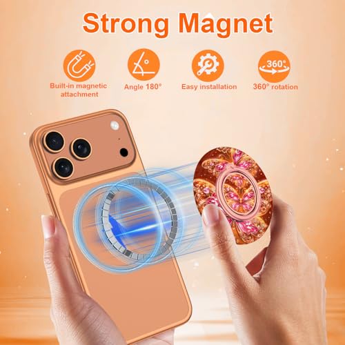 Magnetic Phone Ring Holder for MagSafe Grip,[Super Magnet],Stylish 360° Rotation Cell Phone Grip Stand Finger Ring Kickstand for iPhone 17 16 15 14 Pro Max,iPad and Smartphones,Light - color: Light Orange
