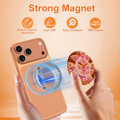 Magnetic Phone Ring Holder for MagSafe Grip,[Super Magnet],Stylish 360° Rotation Cell Phone Grip Stand Finger Ring Kickstand for iPhone 17 16 15 14 Pro Max,iPad and Smartphones,Light - color: Light Orange