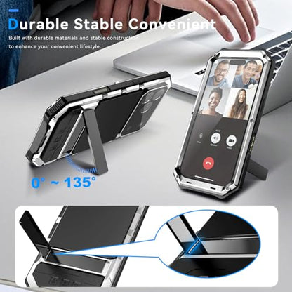 Simicoo Military Metal Heavy Duty Case Compatible with iPhone 17 Pro, Drop Protection Rugged Defender Metal Bumper Screws Phone Cover with Stand Gorilla Glass Camera Cover Full Body Dustproof Silver - color: Silver, size: iPhone 17 Pro