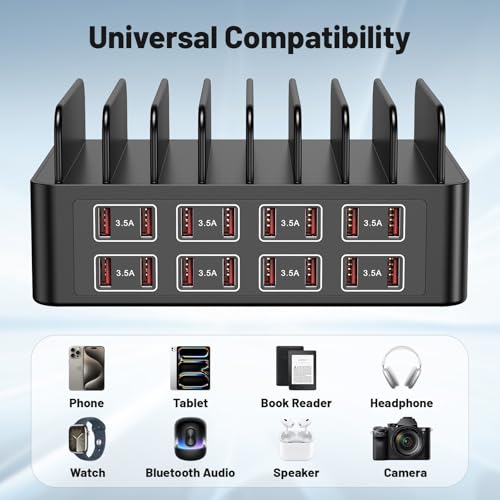 Charging Station for Multiple Devices, 16 Port USB Fast Charging Station, 175W Ipad Charger Station, Multiple Charger Organizer Compatible with Smartphones, Tablets and Other Devices