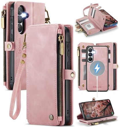 Defencase for Galaxy S26 Case Wallet Compatible with Magsafe 6.3", Rosepink | Magnetic Detachable, with RFID Bolcking Card Holder, Zipper Strap, PU Leather Drop-Proof Phone Cover for Samsung Galaxy S26 - color: (Detachable with Magsafe)-Pink