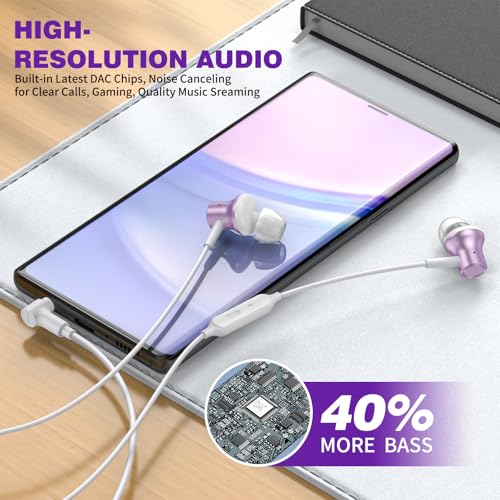 ASKUBSKU 3.5mm Headphones Wired Earbuds for Chromebook Laptop PC, Purple - color: Purple